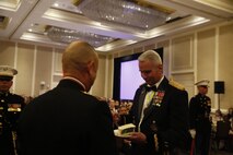 ALEXANDRIA, Va. - Chemical Biological Incident Response Force, CBIRF, U.S. Marine Corps Forces Command, Marines, Sailors and their friends and families commemorated the 242nd anniversary of the United States Marine Corps during CBIRF’s 2017 Marine Corps Birthday Ball at the Hilton Mark Center in Alexandria, Va., Nov. 4, 2017. Maj. Gen. Richard J. Gallant, U.S. Army Commander of Joint Task Force Civil Support, and his wife, Mrs. Carol Gallant, were the guests of honor. (Official U.S. Marine Corps Photos by Cpl. Maverick S. Mejia/ RELEASED)