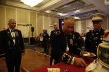 ALEXANDRIA, Va. - Chemical Biological Incident Response Force, CBIRF, U.S. Marine Corps Forces Command, Marines, Sailors and their friends and families commemorated the 242nd anniversary of the United States Marine Corps during CBIRF’s 2017 Marine Corps Birthday Ball at the Hilton Mark Center in Alexandria, Va., Nov. 4, 2017. Maj. Gen. Richard J. Gallant, U.S. Army Commander of Joint Task Force Civil Support, and his wife, Mrs. Carol Gallant, were the guests of honor. (Official U.S. Marine Corps Photos by Cpl. Maverick S. Mejia/ RELEASED)
