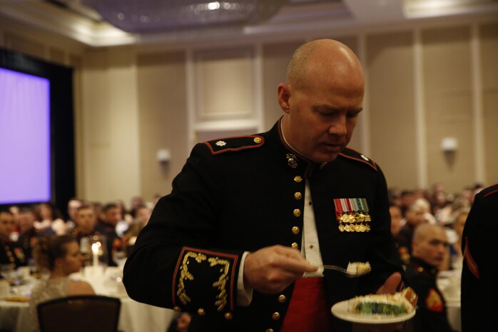ALEXANDRIA, Va. - Chemical Biological Incident Response Force, CBIRF, U.S. Marine Corps Forces Command, Marines, Sailors and their friends and families commemorated the 242nd anniversary of the United States Marine Corps during CBIRF’s 2017 Marine Corps Birthday Ball at the Hilton Mark Center in Alexandria, Va., Nov. 4, 2017. Maj. Gen. Richard J. Gallant, U.S. Army Commander of Joint Task Force Civil Support, and his wife, Mrs. Carol Gallant, were the guests of honor. (Official U.S. Marine Corps Photos by Cpl. Maverick S. Mejia/ RELEASED)