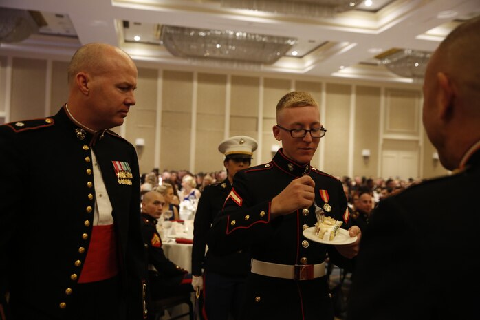 ALEXANDRIA, Va. - Chemical Biological Incident Response Force, CBIRF, U.S. Marine Corps Forces Command, Marines, Sailors and their friends and families commemorated the 242nd anniversary of the United States Marine Corps during CBIRF’s 2017 Marine Corps Birthday Ball at the Hilton Mark Center in Alexandria, Va., Nov. 4, 2017. Maj. Gen. Richard J. Gallant, U.S. Army Commander of Joint Task Force Civil Support, and his wife, Mrs. Carol Gallant, were the guests of honor. (Official U.S. Marine Corps Photos by Cpl. Maverick S. Mejia/ RELEASED)