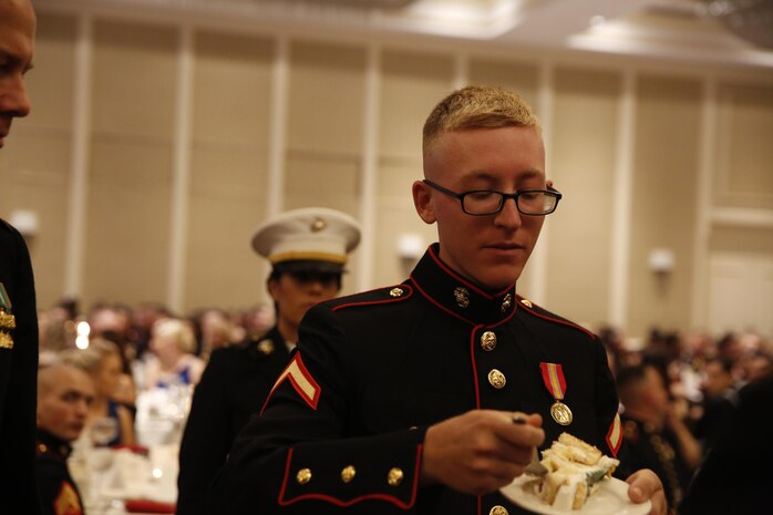 ALEXANDRIA, Va. - Chemical Biological Incident Response Force, CBIRF, U.S. Marine Corps Forces Command, Marines, Sailors and their friends and families commemorated the 242nd anniversary of the United States Marine Corps during CBIRF’s 2017 Marine Corps Birthday Ball at the Hilton Mark Center in Alexandria, Va., Nov. 4, 2017. Maj. Gen. Richard J. Gallant, U.S. Army Commander of Joint Task Force Civil Support, and his wife, Mrs. Carol Gallant, were the guests of honor. (Official U.S. Marine Corps Photos by Cpl. Maverick S. Mejia/ RELEASED)