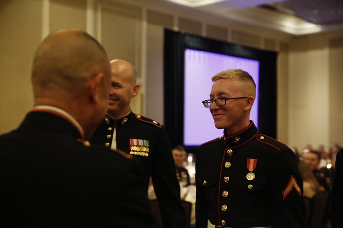 ALEXANDRIA, Va. - Chemical Biological Incident Response Force, CBIRF, U.S. Marine Corps Forces Command, Marines, Sailors and their friends and families commemorated the 242nd anniversary of the United States Marine Corps during CBIRF’s 2017 Marine Corps Birthday Ball at the Hilton Mark Center in Alexandria, Va., Nov. 4, 2017. Maj. Gen. Richard J. Gallant, U.S. Army Commander of Joint Task Force Civil Support, and his wife, Mrs. Carol Gallant, were the guests of honor. (Official U.S. Marine Corps Photos by Cpl. Maverick S. Mejia/ RELEASED)