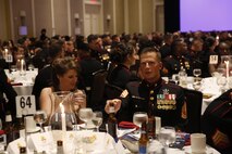 ALEXANDRIA, Va. - Chemical Biological Incident Response Force, CBIRF, U.S. Marine Corps Forces Command, Marines, Sailors and their friends and families commemorated the 242nd anniversary of the United States Marine Corps during CBIRF’s 2017 Marine Corps Birthday Ball at the Hilton Mark Center in Alexandria, Va., Nov. 4, 2017. Maj. Gen. Richard J. Gallant, U.S. Army Commander of Joint Task Force Civil Support, and his wife, Mrs. Carol Gallant, were the guests of honor. (Official U.S. Marine Corps Photos by Cpl. Maverick S. Mejia/ RELEASED)