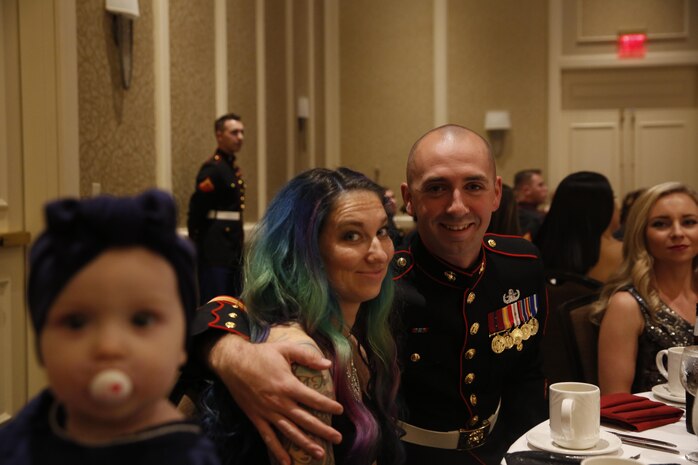 ALEXANDRIA, Va. - Chemical Biological Incident Response Force, CBIRF, U.S. Marine Corps Forces Command, Marines, Sailors and their friends and families commemorated the 242nd anniversary of the United States Marine Corps during CBIRF’s 2017 Marine Corps Birthday Ball at the Hilton Mark Center in Alexandria, Va., Nov. 4, 2017. Maj. Gen. Richard J. Gallant, U.S. Army Commander of Joint Task Force Civil Support, and his wife, Mrs. Carol Gallant, were the guests of honor. (Official U.S. Marine Corps Photos by Cpl. Maverick S. Mejia/ RELEASED)
