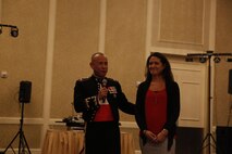 ALEXANDRIA, Va. - Chemical Biological Incident Response Force, CBIRF, U.S. Marine Corps Forces Command, Marines, Sailors and their friends and families commemorated the 242nd anniversary of the United States Marine Corps during CBIRF’s 2017 Marine Corps Birthday Ball at the Hilton Mark Center in Alexandria, Va., Nov. 4, 2017. Maj. Gen. Richard J. Gallant, U.S. Army Commander of Joint Task Force Civil Support, and his wife, Mrs. Carol Gallant, were the guests of honor. (Official U.S. Marine Corps Photos by Cpl. Maverick S. Mejia/ RELEASED)