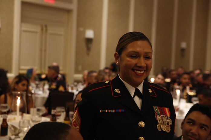 ALEXANDRIA, Va. - Chemical Biological Incident Response Force, CBIRF, U.S. Marine Corps Forces Command, Marines, Sailors and their friends and families commemorated the 242nd anniversary of the United States Marine Corps during CBIRF’s 2017 Marine Corps Birthday Ball at the Hilton Mark Center in Alexandria, Va., Nov. 4, 2017. Maj. Gen. Richard J. Gallant, U.S. Army Commander of Joint Task Force Civil Support, and his wife, Mrs. Carol Gallant, were the guests of honor. (Official U.S. Marine Corps Photos by Cpl. Maverick S. Mejia/ RELEASED)