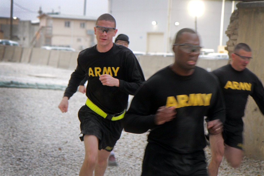 Soldiers run a race in the surprise event.
