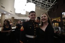 Chemical Biological Incident Response Force, CBIRF, U.S. Marine Corps Forces Command, Marines, Sailors and their friends and families commemorated the 242nd anniversary of the United States Marine Corps during CBIRF’s 2017 Marine Corps Birthday Ball at the Hilton Mark Center in Alexandria, Va., Nov. 4, 2017. Maj. Gen. Richard J. Gallant, U.S. Army Commander of Joint Task Force Civil Support, and his wife, Mrs. Carol Gallant, were the guests of honor. (Official U.S. Marine Corps Photos by Cpl. Maverick S. Mejia/ RELEASED)