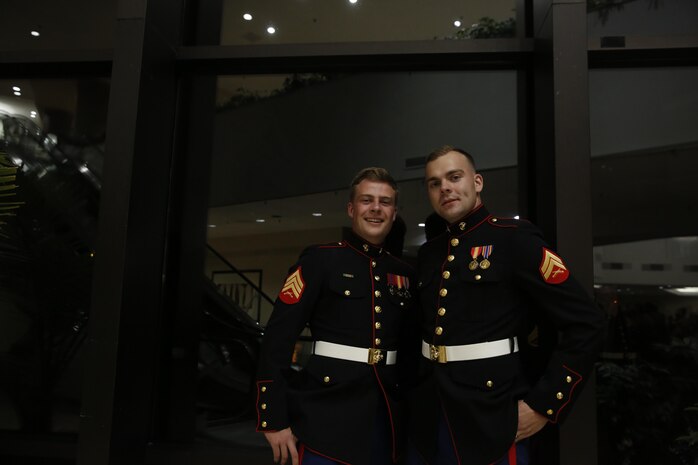 Chemical Biological Incident Response Force, CBIRF, U.S. Marine Corps Forces Command, Marines, Sailors and their friends and families commemorated the 242nd anniversary of the United States Marine Corps during CBIRF’s 2017 Marine Corps Birthday Ball at the Hilton Mark Center in Alexandria, Va., Nov. 4, 2017. Maj. Gen. Richard J. Gallant, U.S. Army Commander of Joint Task Force Civil Support, and his wife, Mrs. Carol Gallant, were the guests of honor. (Official U.S. Marine Corps Photos by Cpl. Maverick S. Mejia/ RELEASED)