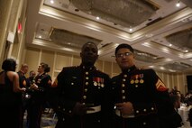 Chemical Biological Incident Response Force, CBIRF, U.S. Marine Corps Forces Command, Marines, Sailors and their friends and families commemorated the 242nd anniversary of the United States Marine Corps during CBIRF’s 2017 Marine Corps Birthday Ball at the Hilton Mark Center in Alexandria, Va., Nov. 4, 2017. Maj. Gen. Richard J. Gallant, U.S. Army Commander of Joint Task Force Civil Support, and his wife, Mrs. Carol Gallant, were the guests of honor. (Official U.S. Marine Corps Photos by Cpl. Maverick S. Mejia/ RELEASED)