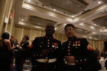 Chemical Biological Incident Response Force, CBIRF, U.S. Marine Corps Forces Command, Marines, Sailors and their friends and families commemorated the 242nd anniversary of the United States Marine Corps during CBIRF’s 2017 Marine Corps Birthday Ball at the Hilton Mark Center in Alexandria, Va., Nov. 4, 2017. Maj. Gen. Richard J. Gallant, U.S. Army Commander of Joint Task Force Civil Support, and his wife, Mrs. Carol Gallant, were the guests of honor. (Official U.S. Marine Corps Photos by Cpl. Maverick S. Mejia/ RELEASED)