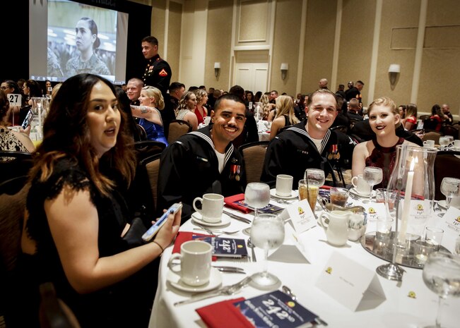 Chemical Biological Incident Response Force, CBIRF, U.S. Marine Corps Forces Command, Marines, Sailors and their friends and families commemorated the 242nd anniversary of the United States Marine Corps during CBIRF’s 2017 Marine Corps Birthday Ball at the Hilton Mark Center in Alexandria, Va., Nov. 4, 2017. Maj. Gen. Richard J. Gallant, U.S. Army Commander of Joint Task Force Civil Support, and his wife, Mrs. Carol Gallant, were the guests of honor. (Official U.S. Marine Corps Photos by Cpl. Maverick S. Mejia/ RELEASED)