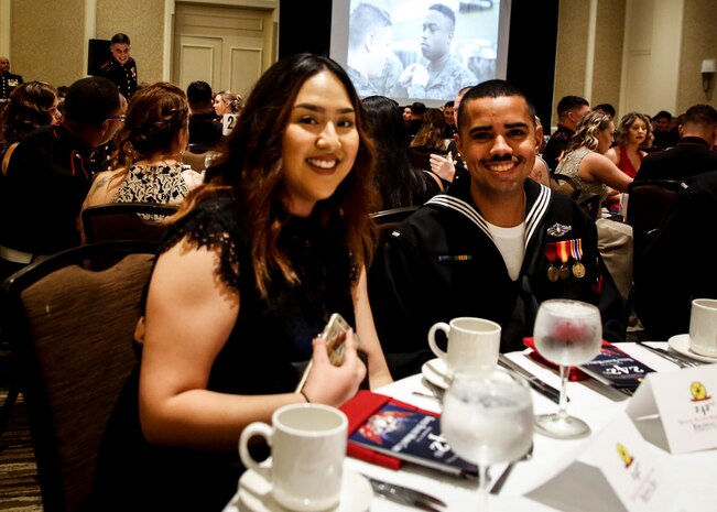 Chemical Biological Incident Response Force, CBIRF, U.S. Marine Corps Forces Command, Marines, Sailors and their friends and families commemorated the 242nd anniversary of the United States Marine Corps during CBIRF’s 2017 Marine Corps Birthday Ball at the Hilton Mark Center in Alexandria, Va., Nov. 4, 2017. Maj. Gen. Richard J. Gallant, U.S. Army Commander of Joint Task Force Civil Support, and his wife, Mrs. Carol Gallant, were the guests of honor. (Official U.S. Marine Corps Photos by Cpl. Maverick S. Mejia/ RELEASED)