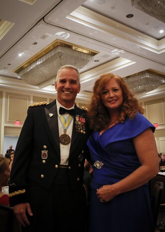 Chemical Biological Incident Response Force, CBIRF, U.S. Marine Corps Forces Command, Marines, Sailors and their friends and families commemorated the 242nd anniversary of the United States Marine Corps during CBIRF’s 2017 Marine Corps Birthday Ball at the Hilton Mark Center in Alexandria, Va., Nov. 4, 2017. Maj. Gen. Richard J. Gallant, U.S. Army Commander of Joint Task Force Civil Support, and his wife, Mrs. Carol Gallant, were the guests of honor. (Official U.S. Marine Corps Photos by Cpl. Maverick S. Mejia/ RELEASED)