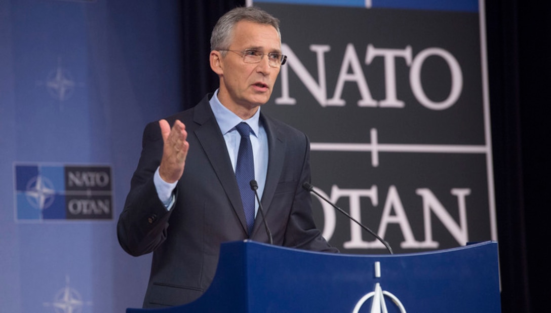 NATO Secretary General Jens Stoltenberg praises the bravery, determination and increasing capability of the Afghan National Defence and Security Forces at a press conference in Brussels, Belgium Nov. 7.