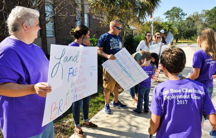 Families welcome children home after a youth deployment line at Joint Base Charleston – Weapons Station, S.C., Nov. 4, 2017.