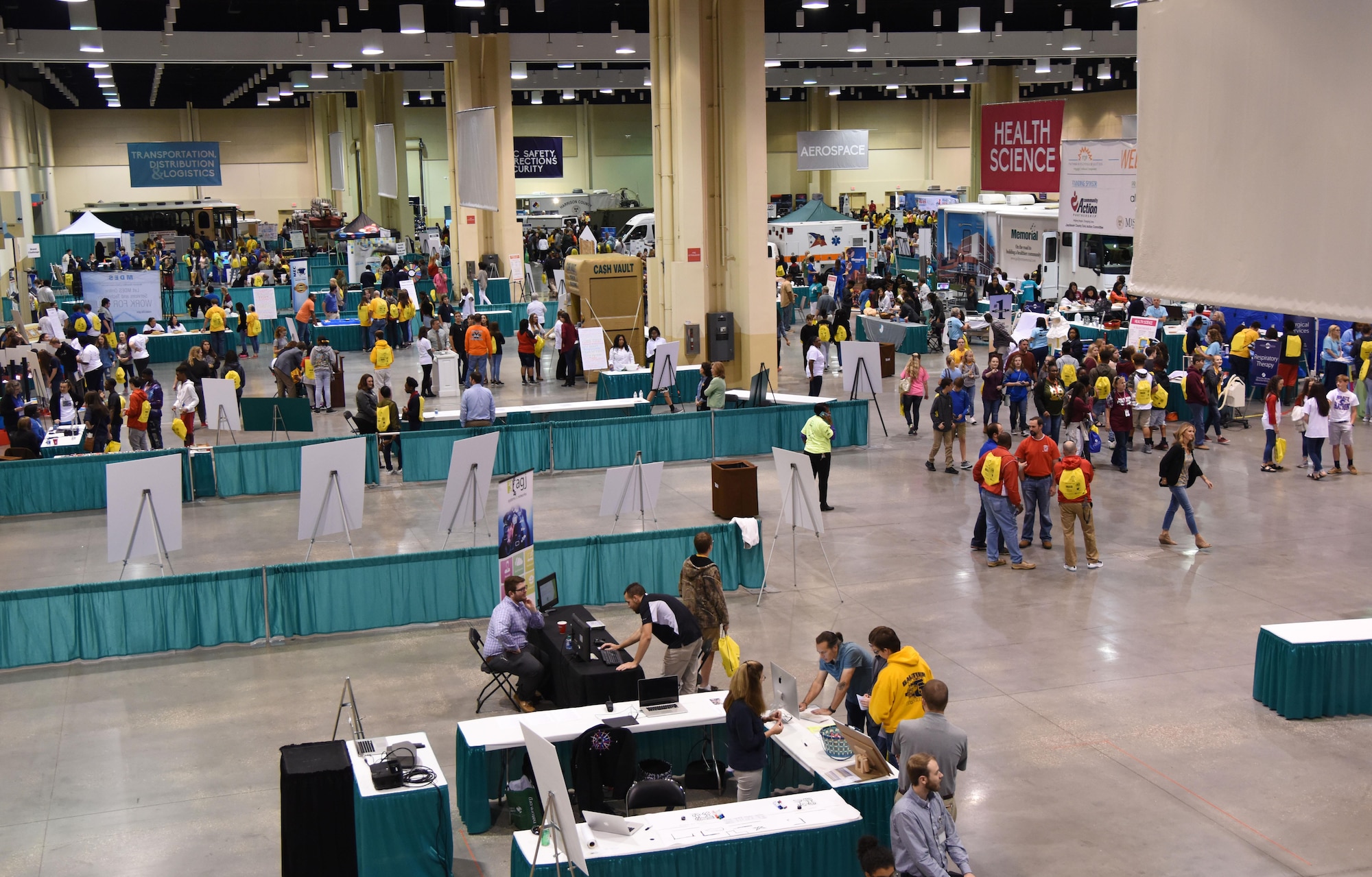Eighth graders from local schools attend the Pathways2Possibilities (P2P) event at the Mississippi Coast Coliseum & Convention Center Nov. 15, 2017, in Biloxi, Mississippi. P2P is a hands-on interactive career expo for all 8th-graders and at-risk youth, ages 16-24 in South Mississippi. (U.S. Air Force photo by Kemberly Groue)