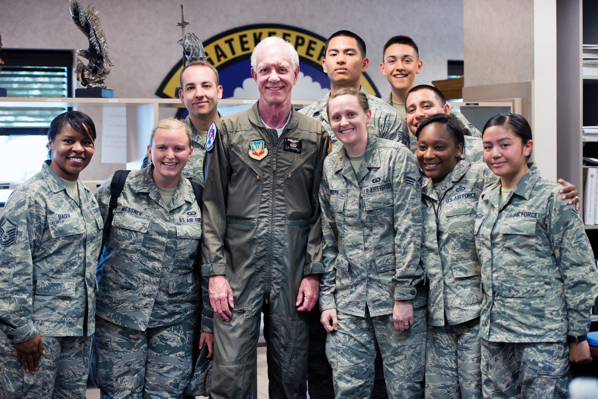 Former airline pilot Chesley “Sully” Sullenberger III flies with the United States Air Force Thunderbirds at Travis Air Force Base, Calif., May 4, 2017. Sullenberger is a 1973 Air Force Academy graduate and is best known for successfully landing a crippled airliner in the Hudson River saving the lives of a 155 passengers. (U.S. Air Force photo by Louis Briscese)