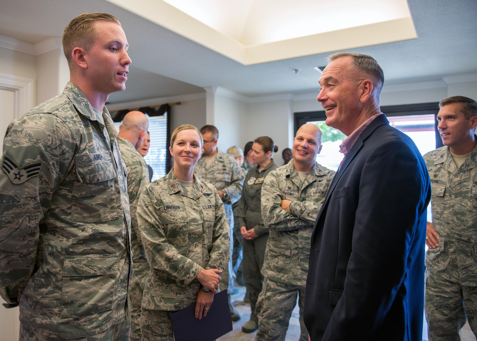 Marine Corps Gen. Joseph F. Dunford Jr., Chairman of the Joint Chiefs of Staff, arrives at Travis Air Force Base, Calif., during a gas and go, August, 10, 2017. (U.S. Air Force photo by Louis Briscese)