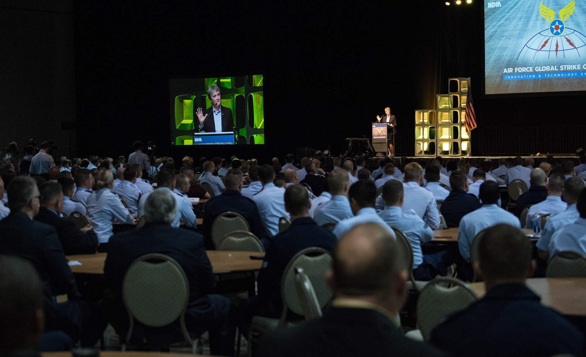 Secretary of the Air Force Heather Wilson speaks at the 2017 Air Force Global Strike Command Innovation and Technology Symposium Nov. 15 at the Shreveport Convention Center in Shreveport, Louisiana.