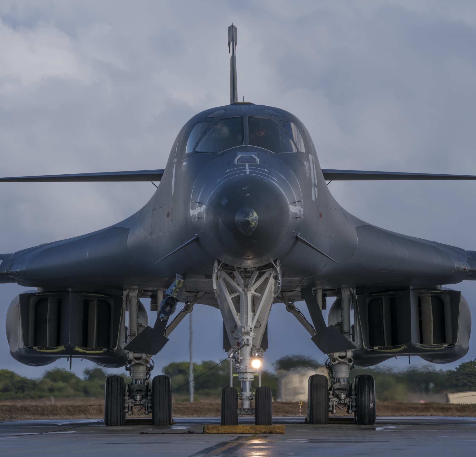 A U .S. Air Force B-l B Lancers assigned to the 37th Expeditionary Bomb Squadron, deployed from Ellsworth Air Force  Base, South Dakota, prepares for a mission at Andersen Air Force Base, Guam, Nov. 16, 2017.