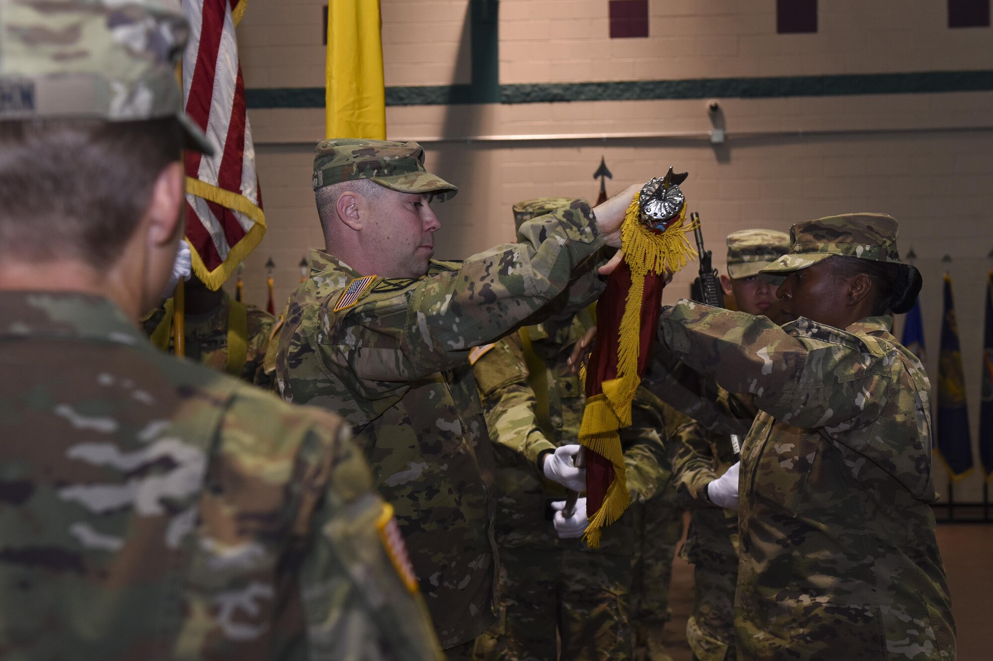 Family members, friends and fellow U.S. Army Soldiers said goodbye to 53rd Transportation Battalion (Movement Control) members during a deployment ceremony at Joint Base Langley-Eustis, Nov. 14, 2017.