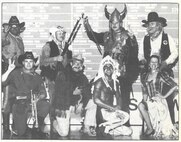 A 1989 group photo shows an early version of the 341st Missile Wing’s mountain man at Strategic Air Command’s Olympic Arena Missile Combat Competition, Vandenberg Air Force Base, Calif. The original caption reads: “Mascots from 1989 Olympic Arena competition include (left to right) Super Troopers, 90th Strategic Missile Wing, F.E. Warren, Wyo.; High Plains Warriors, 341st SMW, Malmstrom AFB, Mont.; Roughriders, 91st SMW, Minot AFB, N.D.; War Chiefs, 351st SMW, Whiteman AFB, Mo.; Warriors of the North, 321st SMW, Grand Forks AFB, N.D. and the Black Hills Bandits, 44th SMW, Ellsworth AFB, S.D.” (Photo courtesy of the Malmstrom Air Force Base Museum)