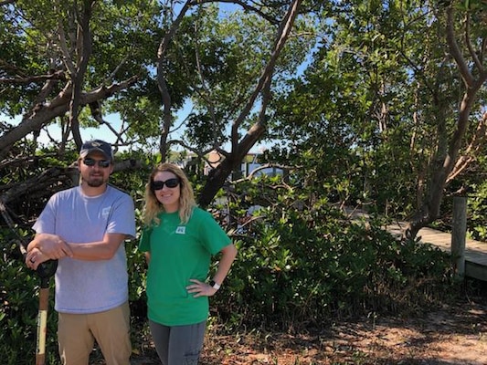 Project managers Cecil Cox and Kayla Adkins recently volunteered to assist the Fort Myers regulatory field office with a few extra sets of hands for disaster recovery. The Jacksonville District manages the largest regulatory program in the Corps, with jurisdiction over the geographic area of Florida, Puerto Rico, and the U.S. Virgin Islands. This includes freshwater habitats as well as saltwater habitats that provide homes to the West Indian manatee, Florida panther, wood stork, and multiple other fish/snake/bird species.
