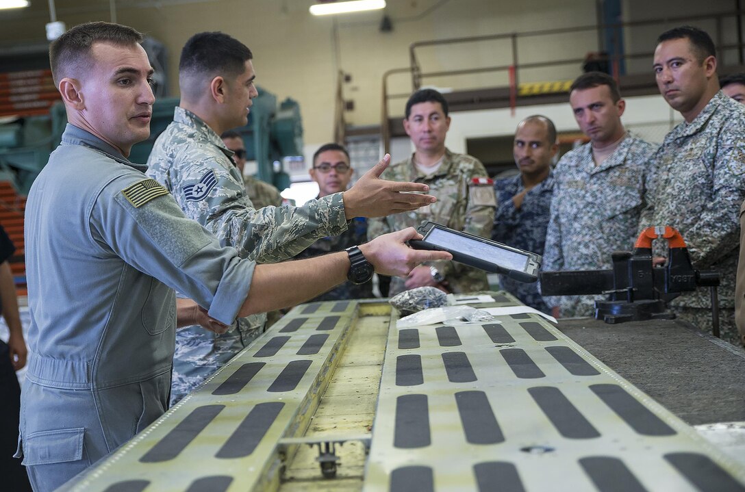 The students also visited the 433rd MXS strucutral and sheet metals shop before touring a C-5M Super Galaxy aircraft. (U.S. Air Force photo by Benjamin Faske)