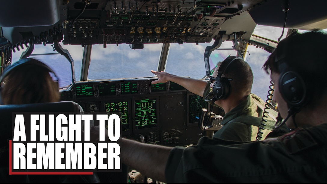 U.S. Marine Corps 1st Lt. Olivia Raftshol, a KC-130J Hercules co-pilot, left, and Maj. Matthew Stolzenberg, a KC-130J Hercules pilot, with Marine Aerial Refueler Transport Squadron (VMGR) 152, prepare to land at Iwo To (Iwo Jima), Japan, Nov. 7, 2017. Multiple squadrons participated in the professional military education on the island to gain information on its historical significance and foster esprit de corps. (U.S. Marine Corps photo by Lance Cpl. Mason Roy)