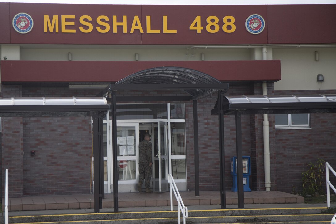 CAMP FOSTER, OKINAWA, Japan – A Marine enters Mess Hall 488 Nov. 15 aboard Camp Foster, Okinawa, Japan.