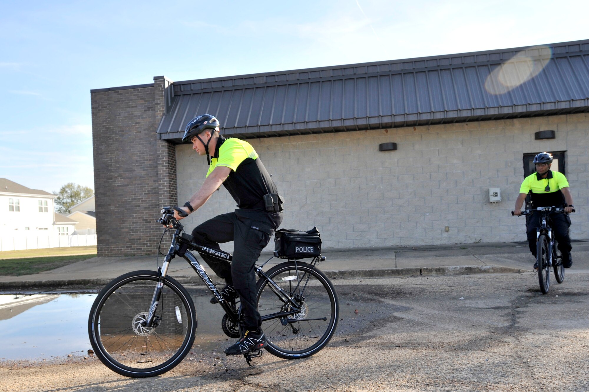 The bike patrol works with other patrol vehicles to detect and deter crime in base housing.
