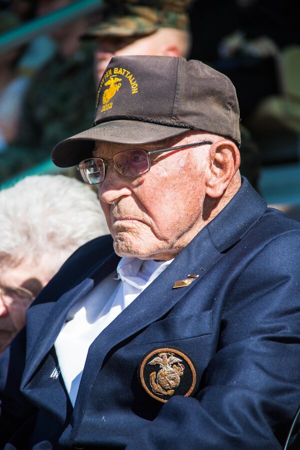 Retired Marine Corps Sgt. Maj. Ray V. Wilburn, attends the Marine Corps Birthday Pageant, at Lance Cpl. Torrey L. Gray Field aboard the Marine Corps Air Ground Combat Center, Twentynine Palms, Calif., Nov. 08, 2017. The event included a historical uniform pageant and the traditional cake cutting ceremony in honor of the Marine Corps birthday. (U.S. Marine Corps photo by Pfc. William J. Chockey III)