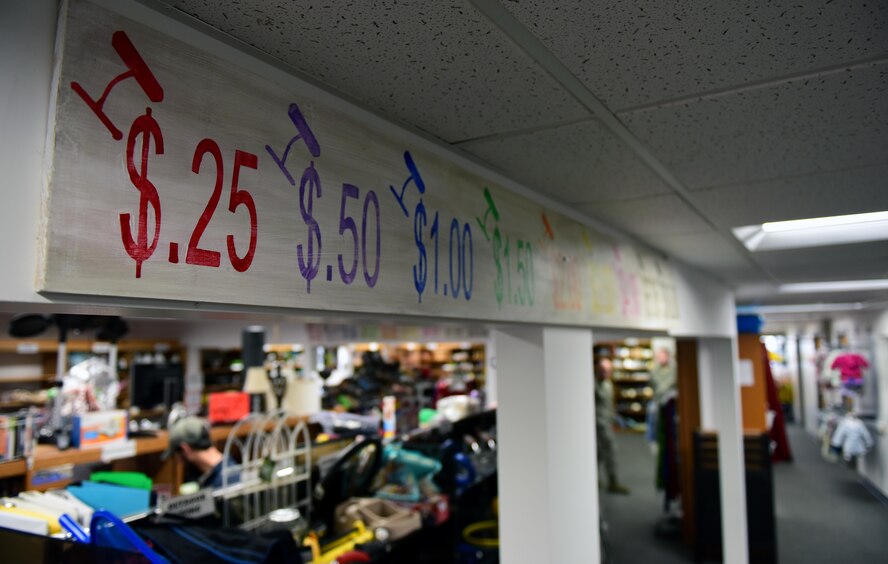 Members of Team Whiteman gather to support the grand opening of the base thrift shop at Whiteman Air Force Base, Mo., Nov. 13, 2017.