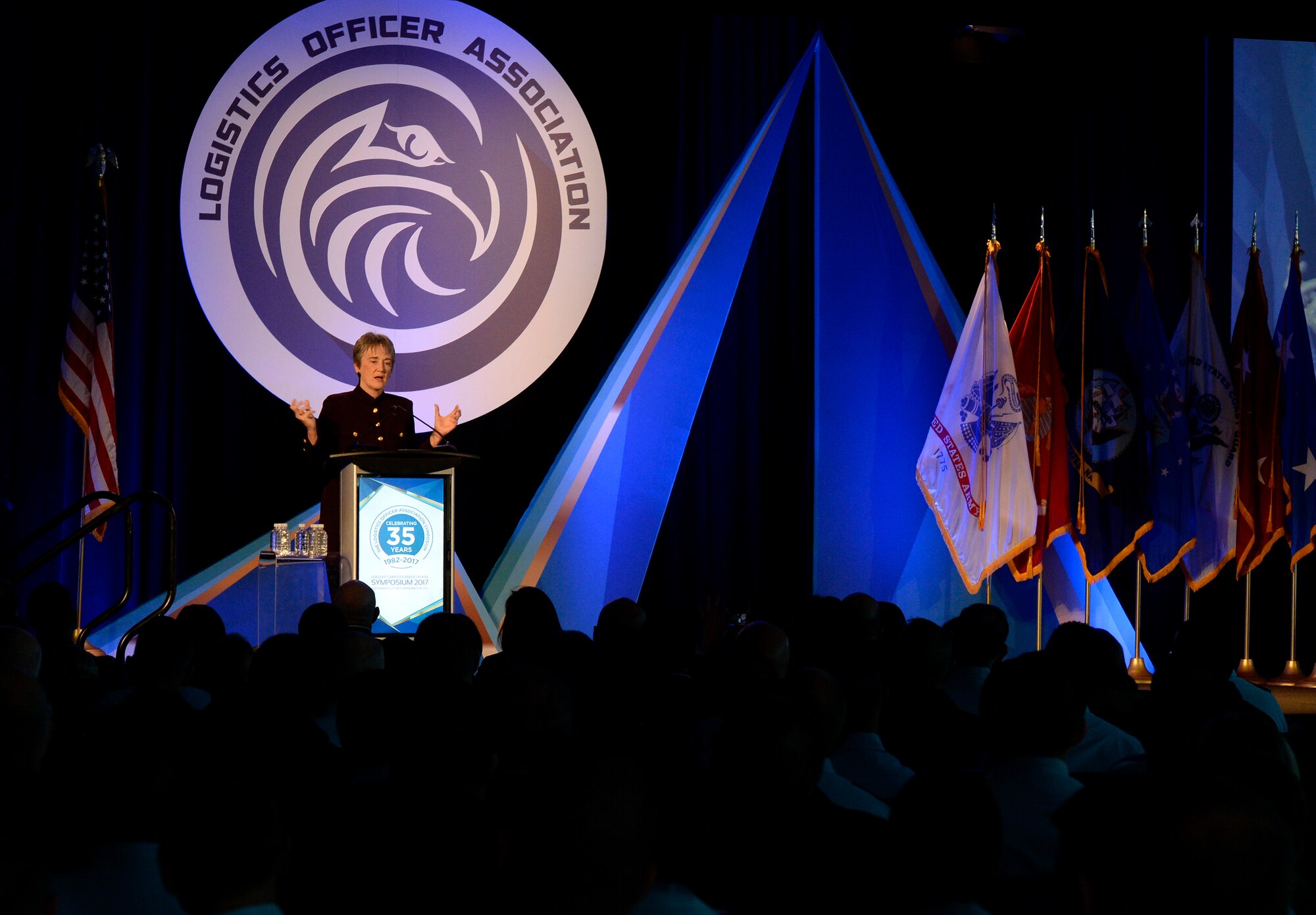 Secretary of the Air Force Heather Wilson delivers the keynote address during the 2017 Logistics Officer Association Symposium in Washington D.C., Nov. 17, 2017. During her remarks Wilson discussed how logistics and innovation contribute to the success of the Air Force. (U.S. Air Force photo by Staff Sgt. Rusty Frank)