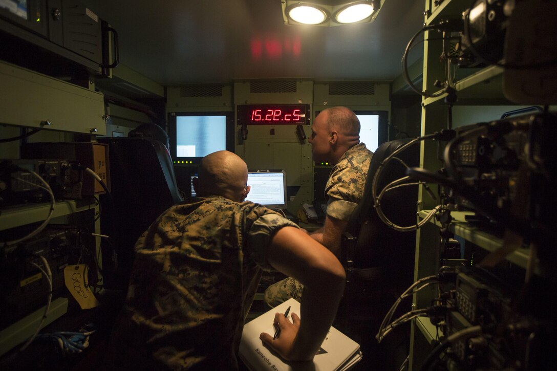 U.S. Marines with Marine Air Traffic Control Detachment Alpha, Marine Air Control Squadron 4, conduct operations, Marine Corps Base Hawaii, Kaneohe Bay, Nov. 9, 2017. The unit will be providing air traffic control operations for MCBH, Kaneohe Bay, while the air station’s current radar equipment is under maintenance. (U.S. Marine Corps photo by Lance Cpl. Isabelo Tabanguil)