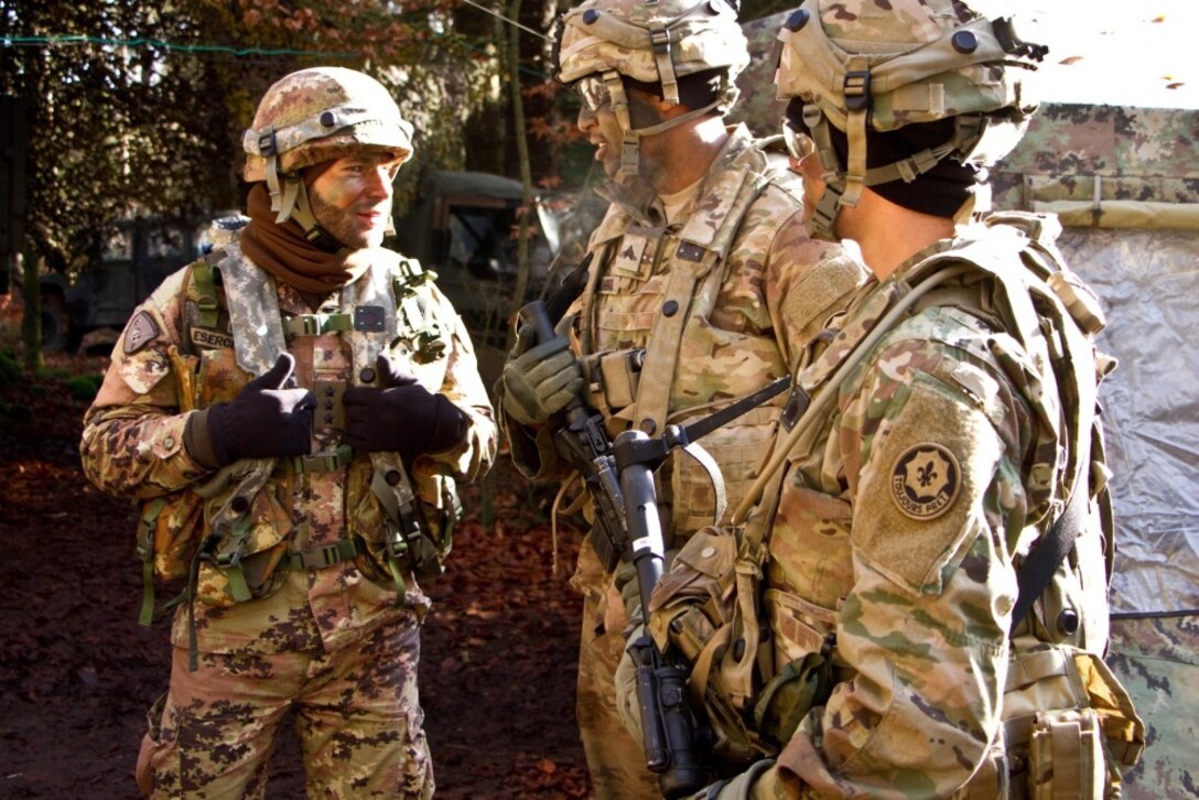 U.S. soldiers from Field Artillery Squadron, 2nd Cavalry Regiment and the Italian army are training together during the Allied Spirit VII exercise at the 7th Army Training Command's Hohenfels Training Area, Germany.