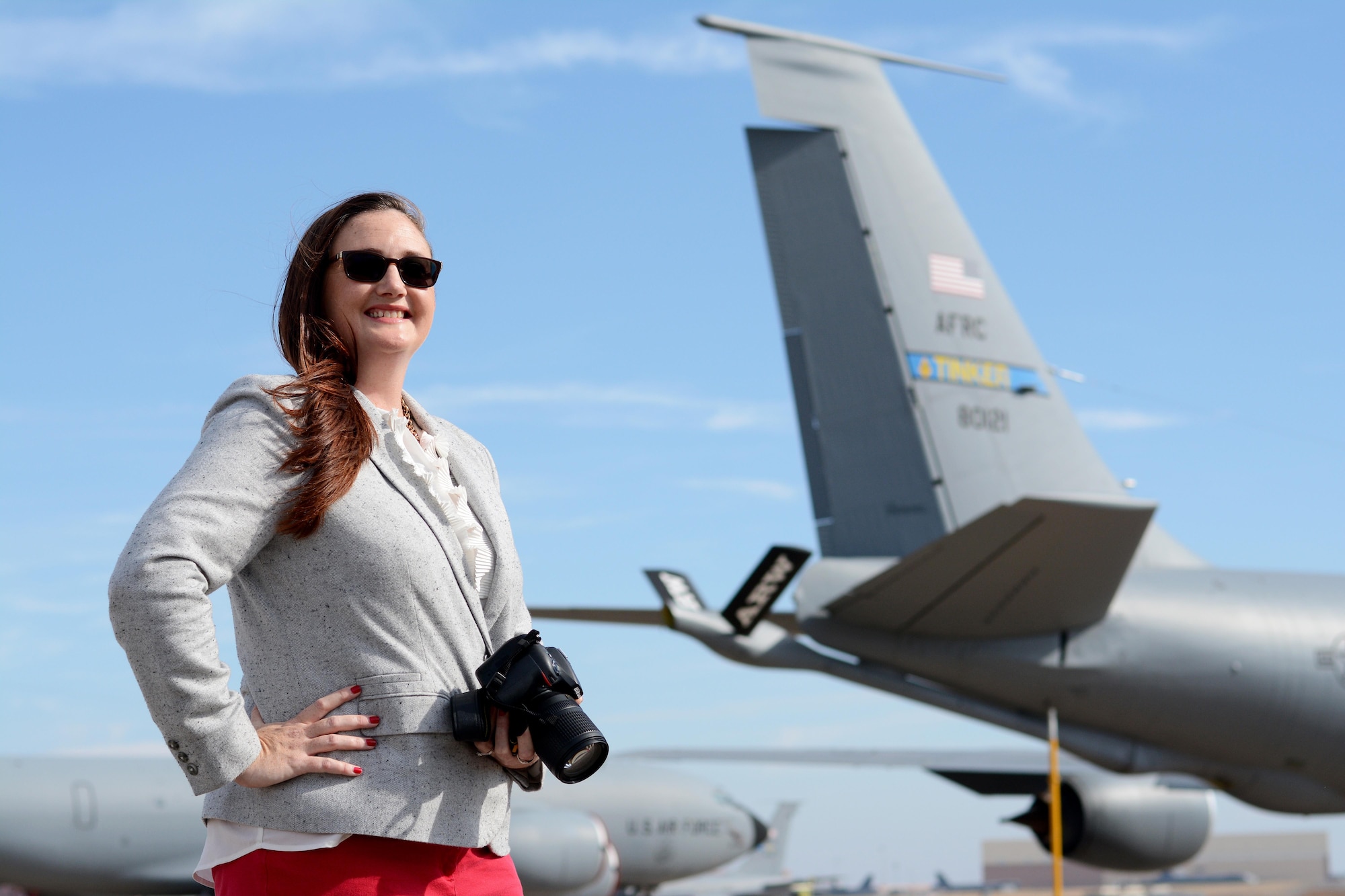 Lauren Gleason, 507th Air Refueling Wing Public Affairs specialist, poses for a photo at Tinker Air Force Base, Okla., Nov. 17, 2017. Gleason was awarded the Air Force Reserve Command Outstanding Communication Civilian, Civilian Category II, award for 2017. An Air Force veteran of 14 years, Gleason has worked for the 507th ARW for four years simultaneously as a civilian and a Reservist. (U.S. Air Force photo/Tech. Sgt. Samantha Mathison)