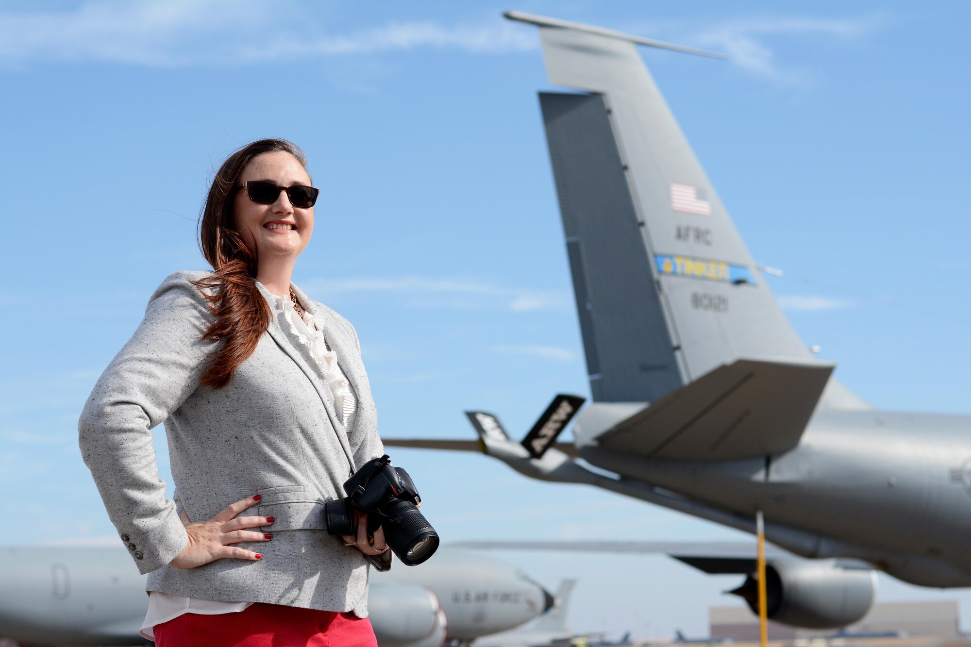 Lauren Gleason, 507th Air Refueling Wing Public Affairs specialist, poses for a photo at Tinker Air Force Base, Okla., Nov. 17, 2017. Gleason was awarded the Air Force Reserve Command Outstanding Communication Civilian, Civilian Category II, award for 2017. An Air Force veteran of 14 years, Gleason has worked for the 507th ARW for four years simultaneously as a civilian and a Reservist. (U.S. Air Force photo/Tech. Sgt. Samantha Mathison)