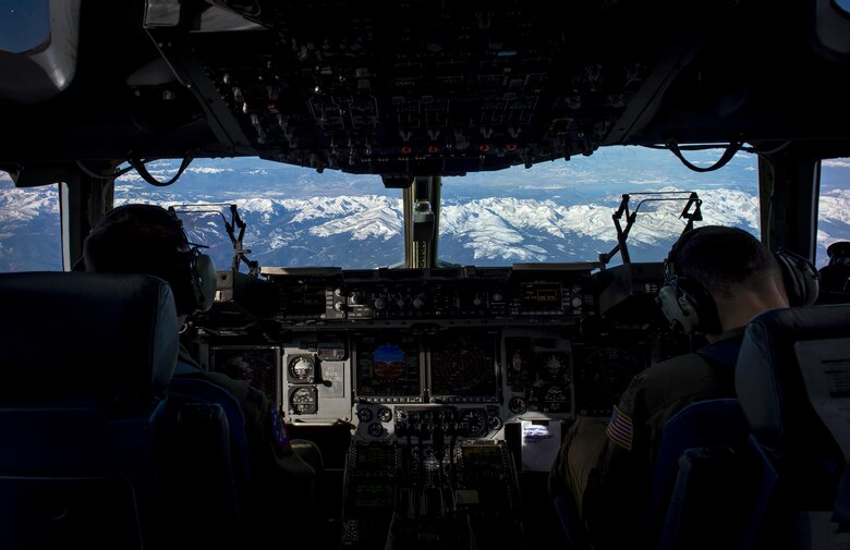 U.S. Air Force Capt. Eric Miller, an instructor pilot with the 97th Training Squadron and Maj. Chris Black, an instructor pilot with the 58th Airlift Squadron, prepare to land a C-17 Globemaster III during the Altus Quarterly Exercise (ALTEX), Nov. 16, 2017 at Altus Air Force Base, Okla.