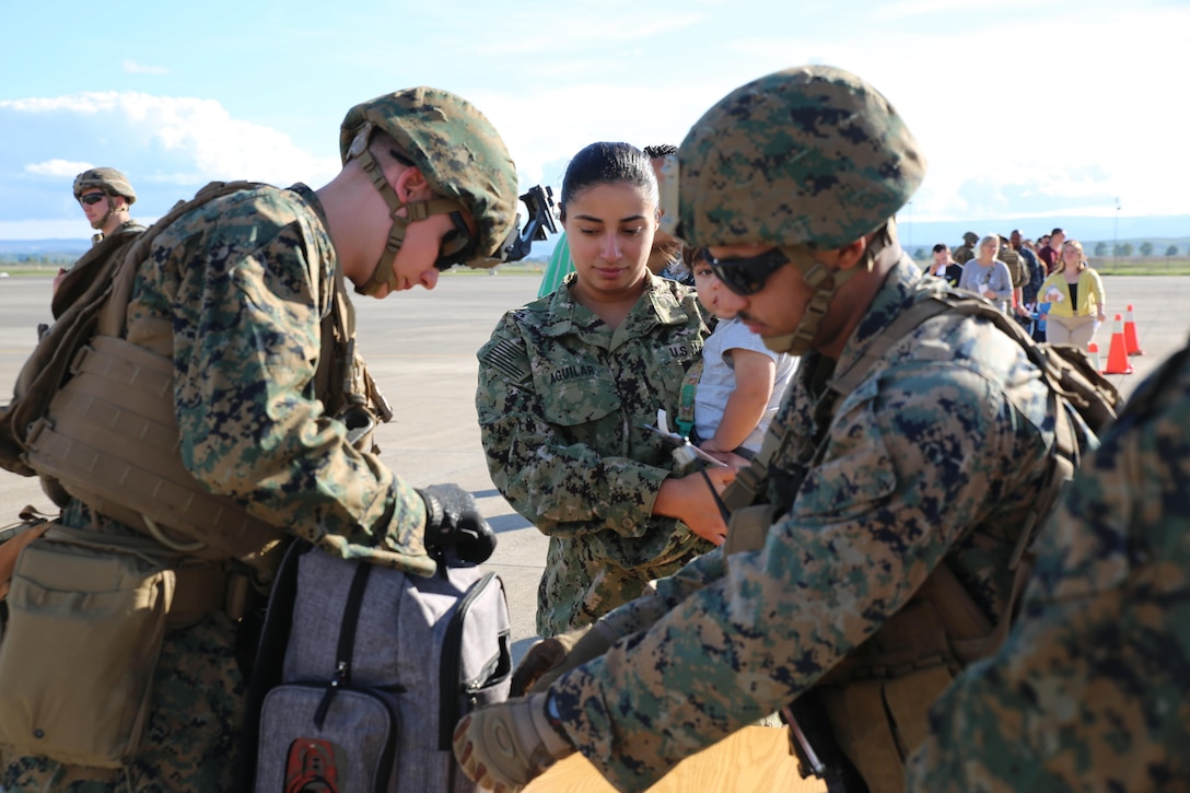 U.S. Marines assigned to Special Purpose Marine Air-Ground Task Force-Crisis Response-Africa conduct a search during non-combatant evacuation operation training aboard Naval Air Station Sigonella, Italy, on Nov. 17, 2017. SPMAGTF-CR-AF deployed to conduct limited crisis-response and theater-security operation in Europe and Africa.