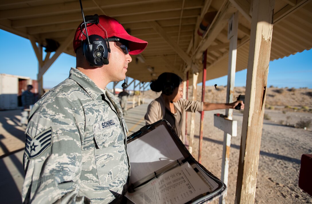 Staff Sgt. Jared Schnell, a Combat Arms Instructor assigned to the 412th Security Forces Squadron, is the 412th Test Wing’s Warrior of the Week. (U.S. Air Force photo by Joseph Pol Sebastian Gocong)