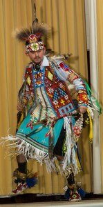 Jose Garcia II, a member of the American Indians in Texas Dance Theater group, performs a traditional Native American dance at the National American Indian Heritage Month Observance Nov. 16 at the U.S. Army Medical Department Center and School, located at Joint Base San Antonio-Fort Sam Houston.
