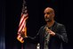 Leon Logothetis, author of The Kindness Diaries, speaks to audience members during a morale event at Scott Air Force Base, Illinois. Oct. 16, 2017. Logothetis he spoke about his journey circumnavigating the globe, relying only on the kindness of strangers to help him. (U.S. Air Force photo by Senior Airman Tristin English)