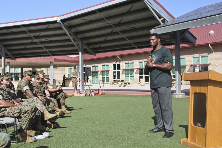 The Wounded Warrior Battalion, with Marine Corps Installations - West, Camp Pendleton, California, hosted guest speaker Herschel Walker, a Heisman Trophy winner and advocate for mental health issues Nov. 3, 2017. Walker, a native of Wrightsville, Georgia, began his career playing college football and was later diagnosed with dissociative identity disorder.