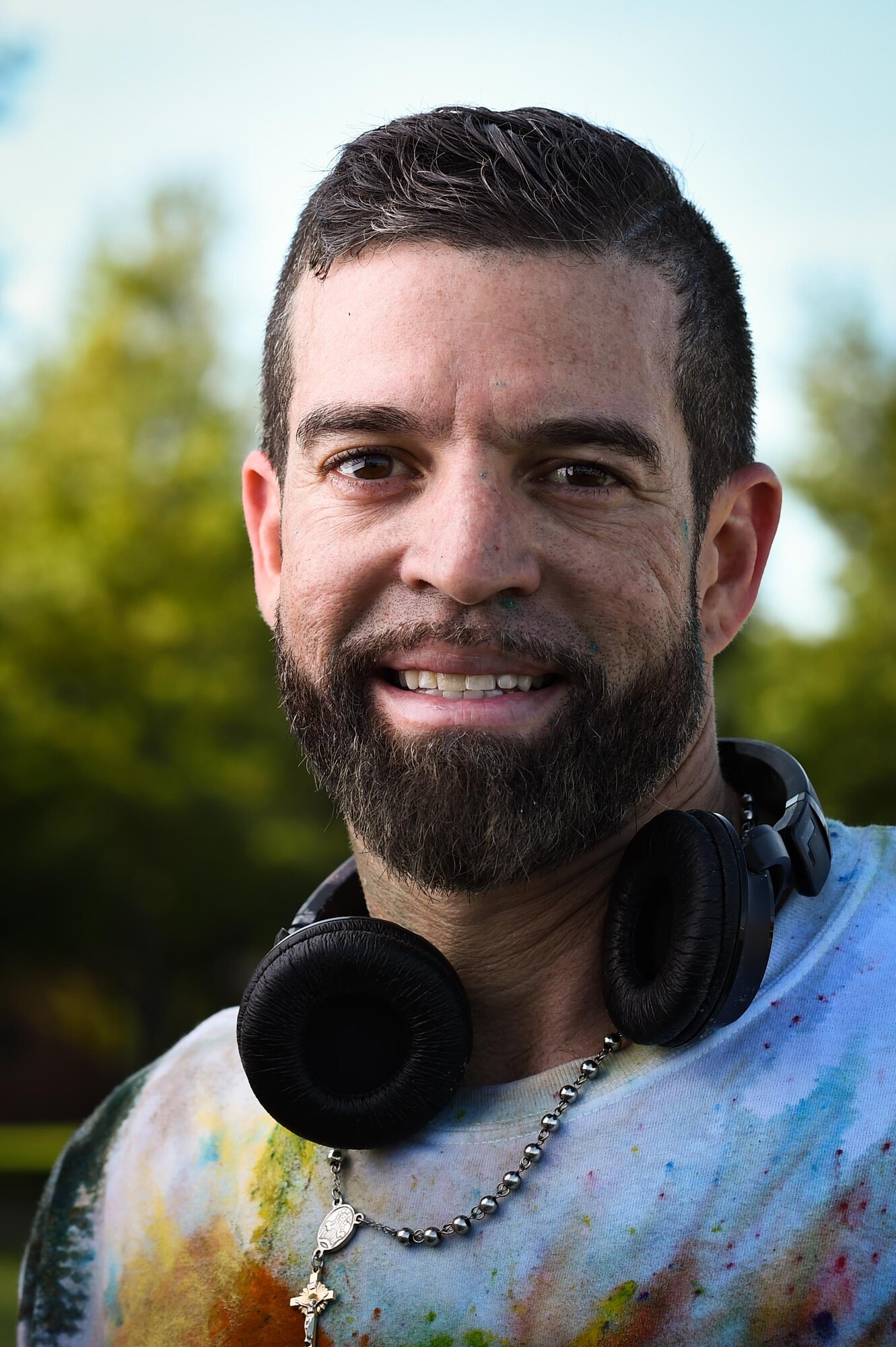Tony Arroyo, 633rd Medical Group contact representative, poses for a photo after a resiliency color run at Joint Base Langley-Eustis, Va., Oct. 20, 2017