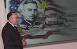 IMAGE: Rear Adm. (Ret.) Samuel Cox, Director of the Naval History and Heritage Command, recently talked about his hero, Medal of Honor recipient Cmdr. Ernest Evans, at Combat Direction Systems Activity Dam Neck. The presentation was in honor of National American Indian Heritage Month. Evans was half-Cherokee and one-quarter Creek Indian and commanded USS Johnston (DD 557) in the Battle off Samar in World War II.