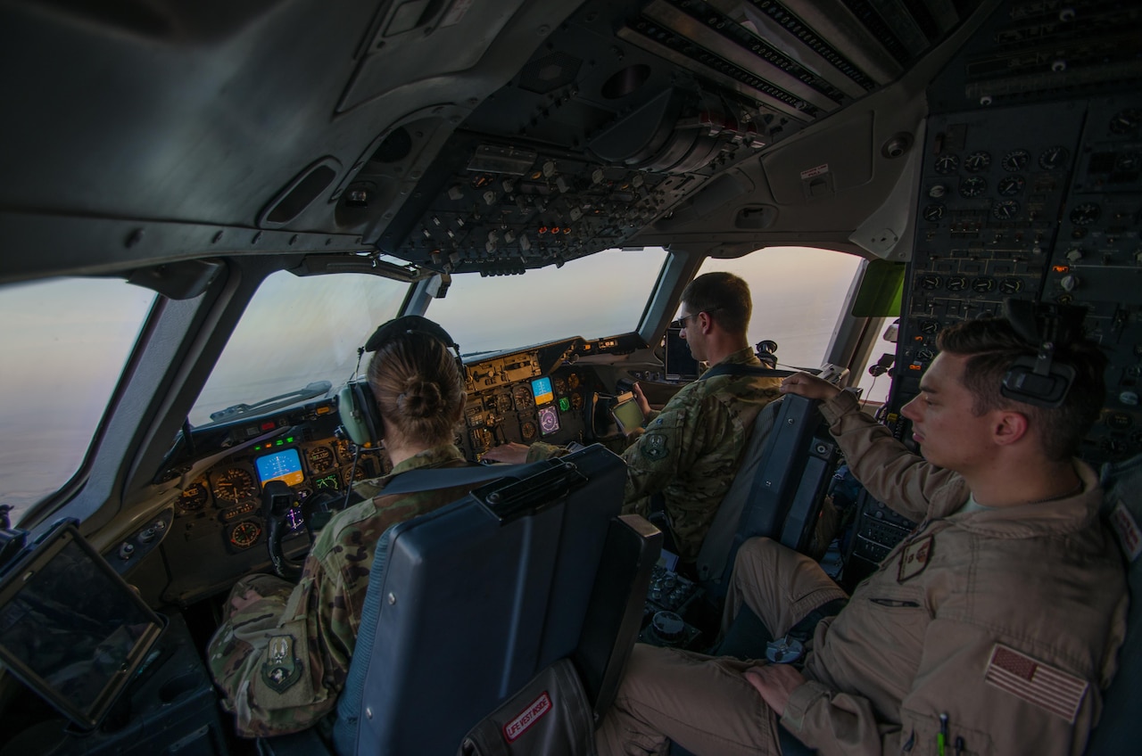 An Air Force KC-10 Extender aircrew flies a mission in support of a new offensive campaign in Afghanistan.