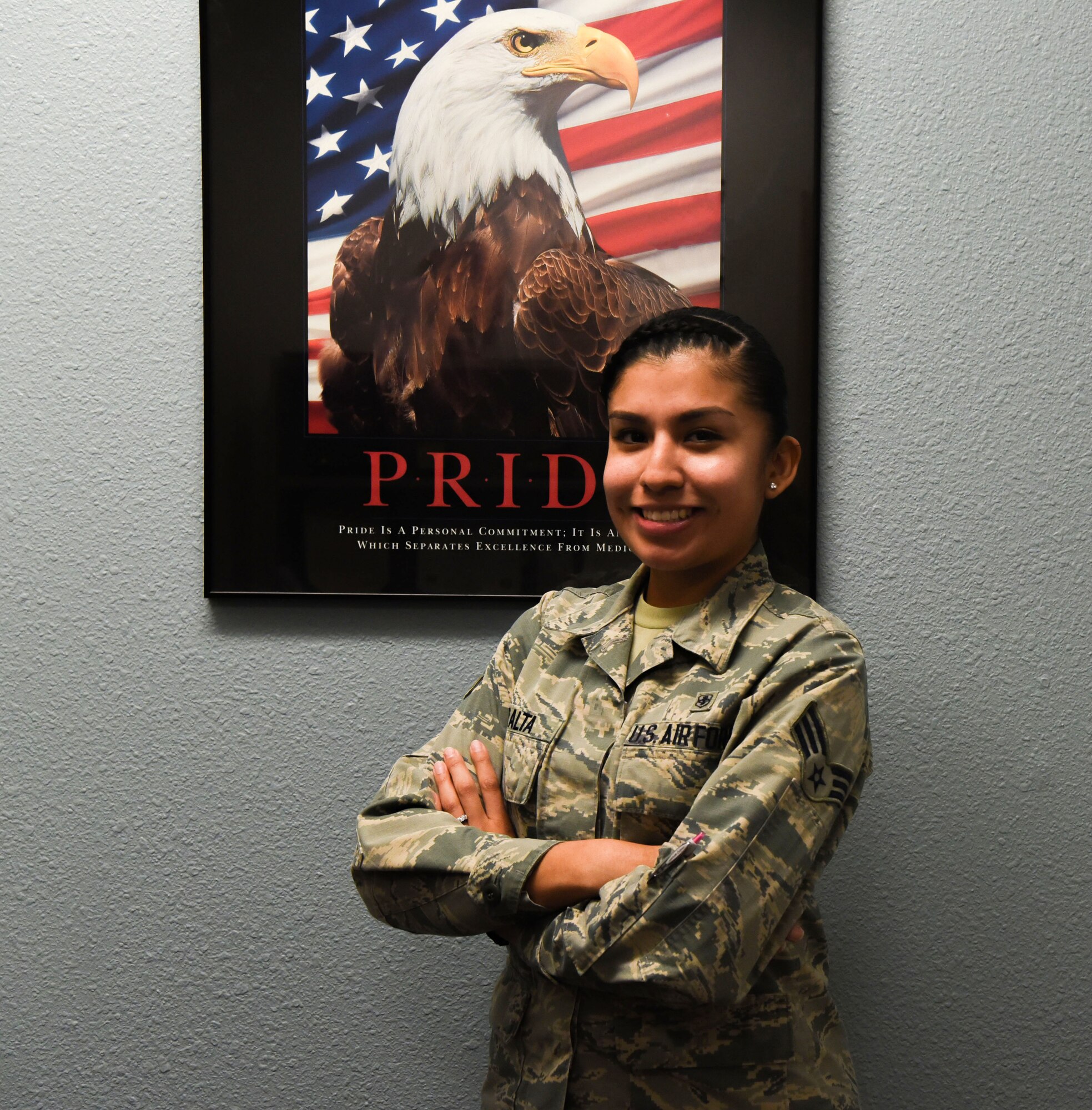 Senior Airman Erika Peralta, 90th Medical Group mental health technician, poses for a photo at F.E. Warren Air Force Base, Wyo., Nov. 15, 2017. Peralta makes the initial contact with patients in order to help them heal from invisible wounds.