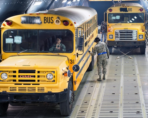 Mobility aircraft deliver buses to Haiti